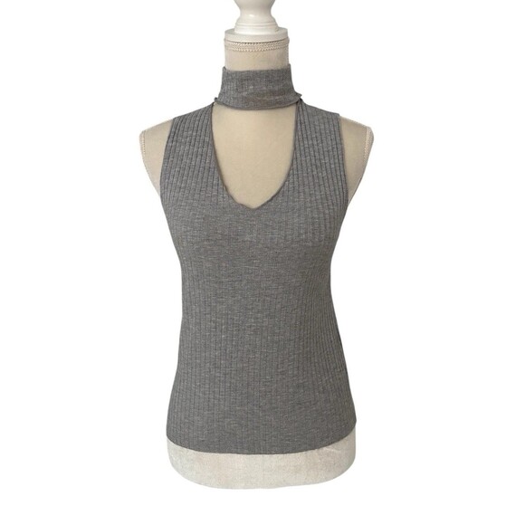 LNA Gray Sleeveless Ribbed Knit Tank Top Women's  Small Turtle High Neck Choker - Picture 2 of 13